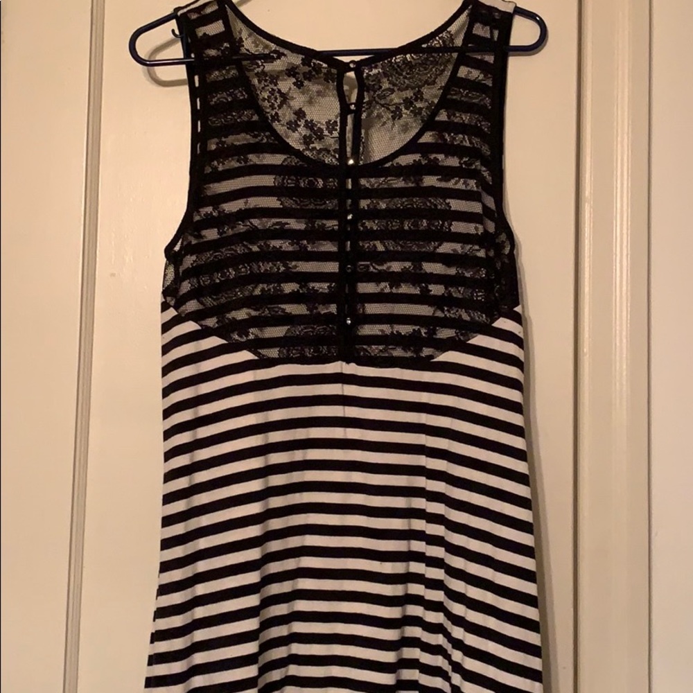 Black and white stripe dress with lace